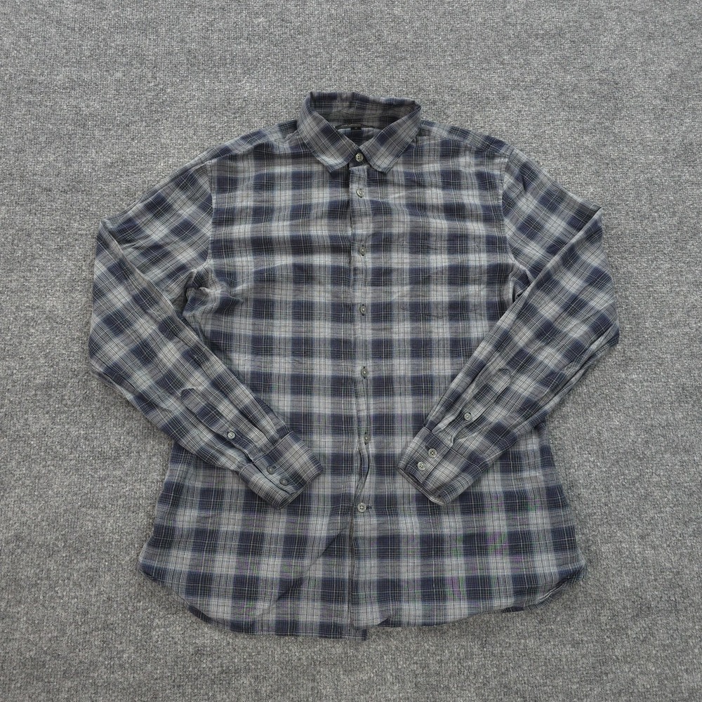 John Varvatos Shirt Mens Medium Grey‎ Plaid Casual Designer Preppy Dress